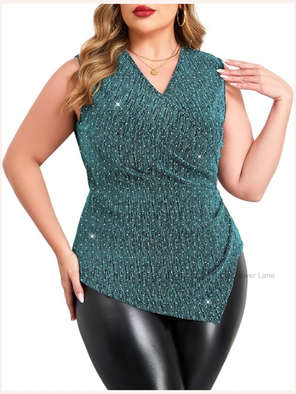 Plus Size Sparkly Rhinestone Sleeveless V-Neck Wrap Top Blouse